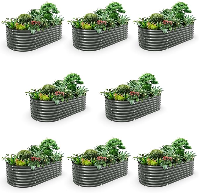 A ANLEOLIFE 8-Set 8X4X2 ft Galvanized Raised Garden Bed Kit, Oval Metal Deep by AAnleolife