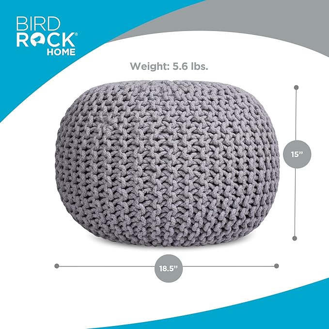 BIRDROCK HOME Round Pouf Ottoman | Cotton Braided Foot Stool - Image 3