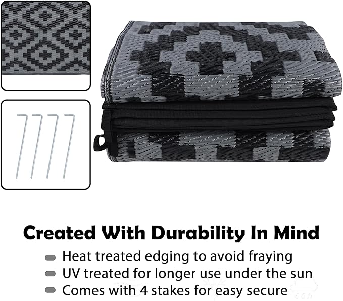 SAND MINE Waterproof Outdoor Rug 8x8 ft, Plastic Reversible Rug, Modern Area Rug - Image 4