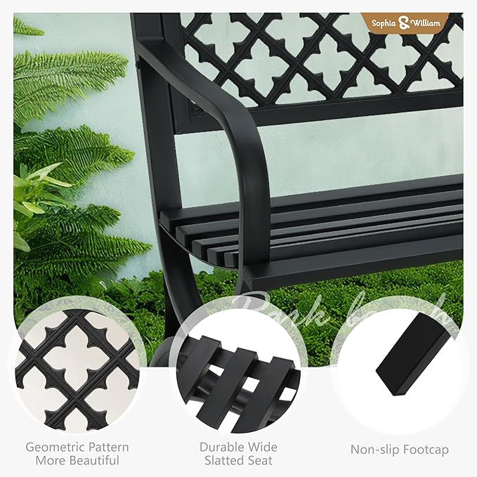 Sophia & William Outdoor Bench, 50 inches Metal Garden Bench, Cast Iron Park - Image 4