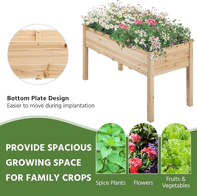 Yaheetech 1pc Raised Garden Bed 48x24x30in Elevated Wooden Horticulture Planter - Image 5