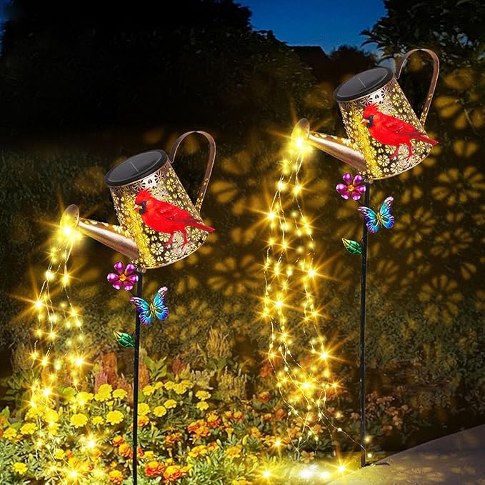Solar Watering Can with Lights Outdoor Garden, 41in Large Red Cardinal Garden - Image 2