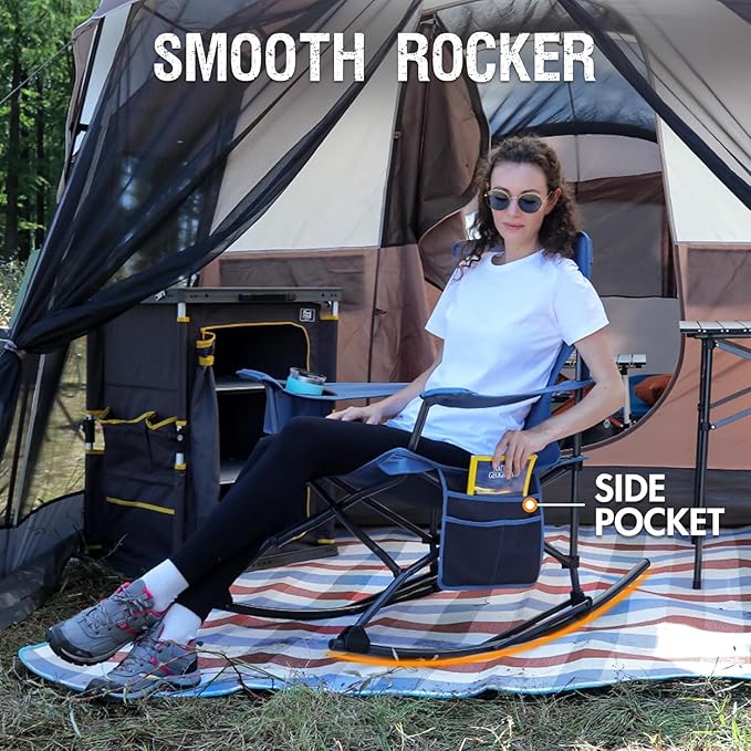 Portal Folding Camping Rocking Chair Portable Outdoor Rocker High Back Cup - Image 3