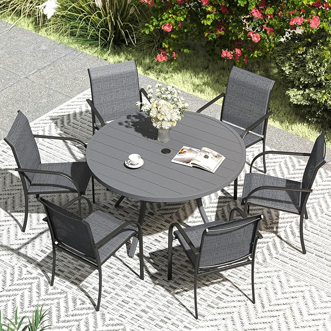 VICLLAX Patio Dining Set for 6, Outdoor Furniture Set Includes 47.2" Round by HOME