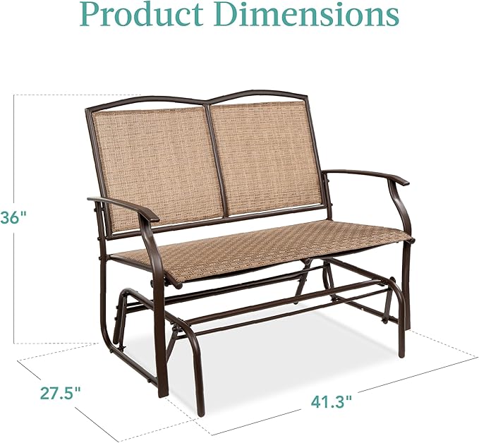 Best Choice Products 2-Person Outdoor Patio Swing Glider Steel Bench Loveseat - Image 3
