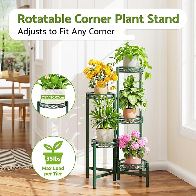 5-Tier Metal Plant Stand Indoor Outdoor, Corner Tall Plant Shelf - Image 2