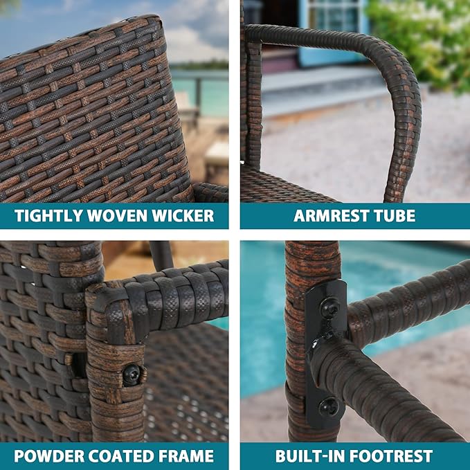 SUPER DEAL Upgraded Wicker Bar Stool Chairs Outdoor Backyard Rattan Chair - Image 4