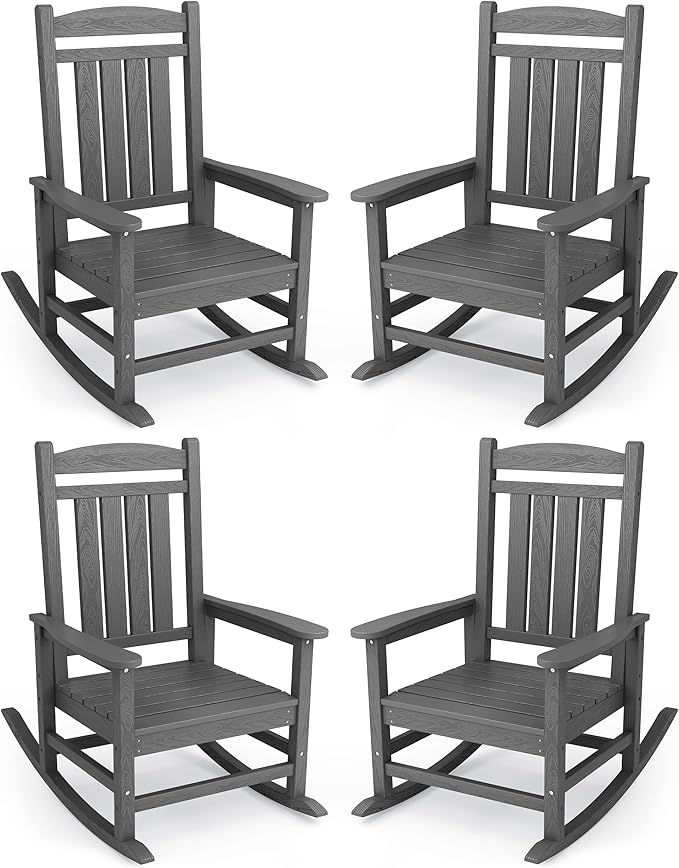 KINGYES Oversized Outdoor Rocking Chair Set of 4, High Density Polyethylene by KINGYES