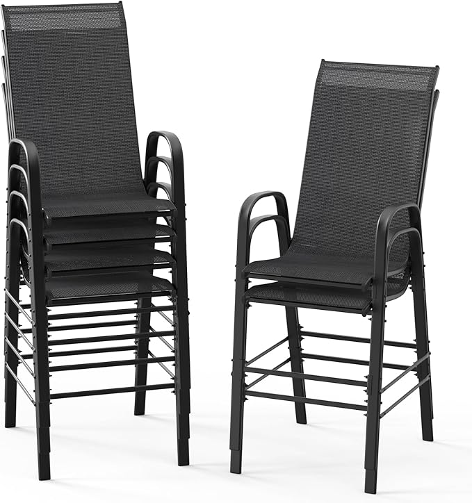 VINGLI Outdoor Bar Chairs Set of 6 – Stackable Outdoor Bar Stools by VINGLI