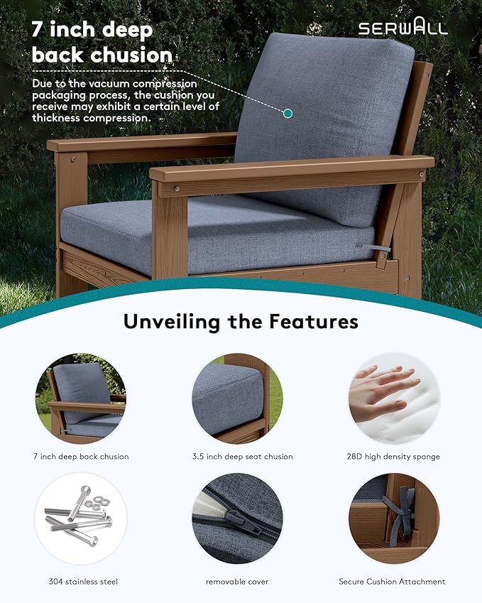 SERWALL HDPE Patio Sofa Set, 3-piece Sectional Outdoor Furniture Set, All - Image 4
