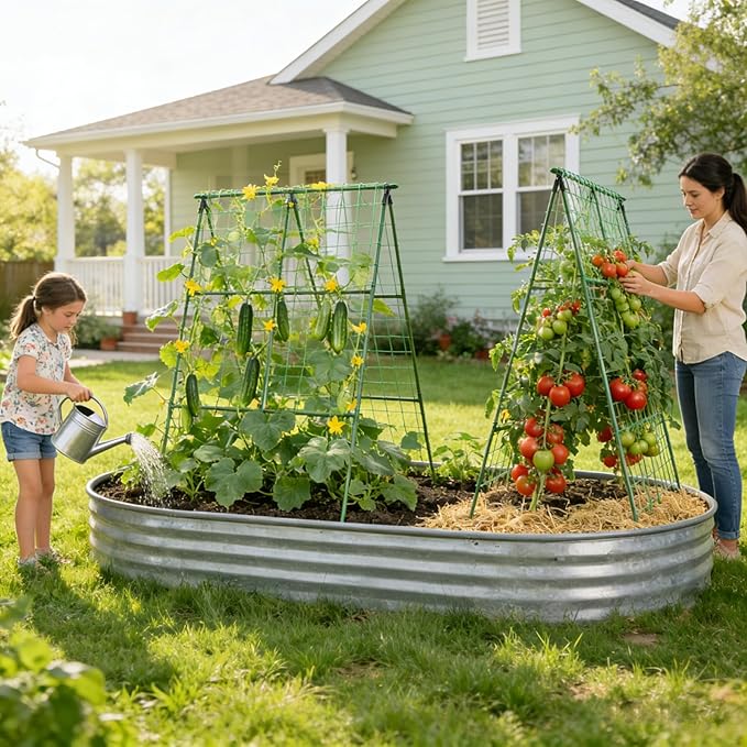 Miory Cucumber Trellis for Raised Beds, 2 Pack 32x48" A-Frame Garden Trellis - Image 3