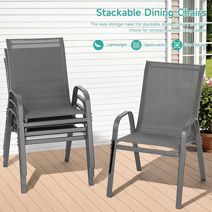 Patio Chairs Set of 6, All Weather Breathable Stackable Outdoor Dining Chairs - Image 5