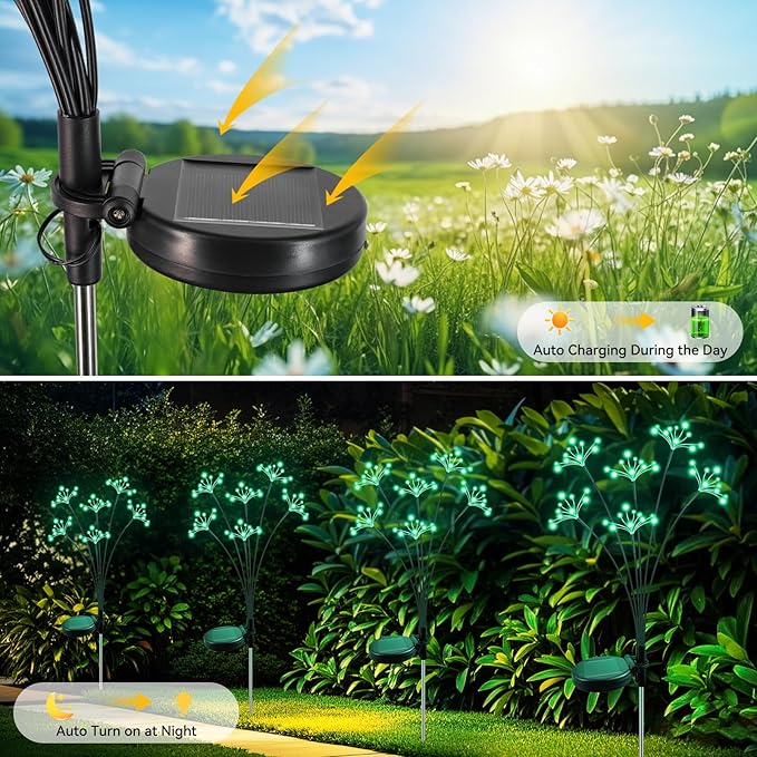 Solar Garden Lights 2 Pack Waterproof Solar Swaying Starburst Light Outdoor - Image 4