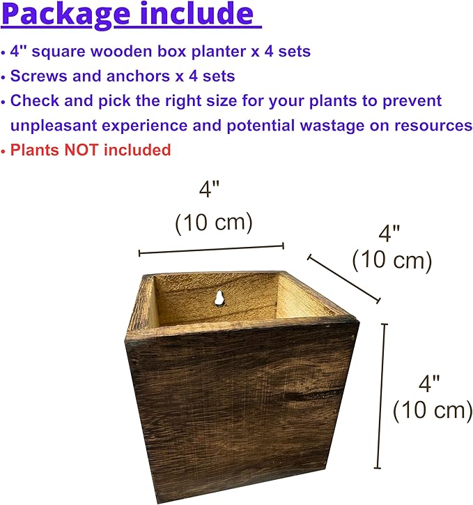 LaLaGreen Wood Planter Boxes Small Square Wooden Wall Mounted Flower Pot - Image 2