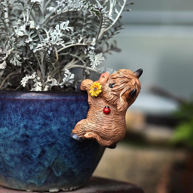 CXYCzsbjCute Rock Climbing Highland Bull Statue Flowerpot Hugging Device - Image 6