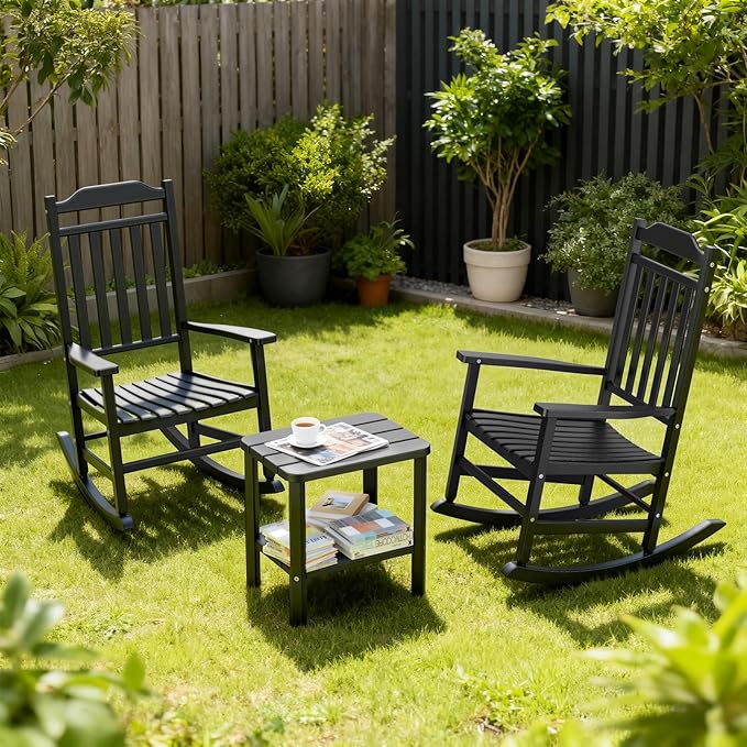 3 Piece Outdoor Rocking Bistro Set, Rocking Chairs Outdoor Furniture, Resin - Image 2