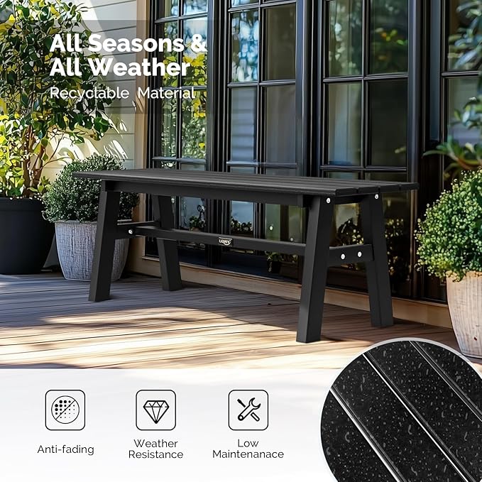 VINGLI 47” Outdoor HDPE Bench, Weatherproof Garden Bench w/Metal Legs, Poly - Image 4