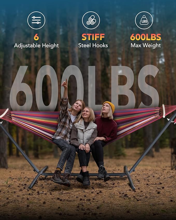 Double Hammock with Heavy-Duty Steel Stand, Easy Assembly, 600lbs Weight - Image 2
