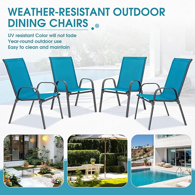 Outdoor Stackable Chairs Set of 4, Stacking Patio Chairs - Image 6