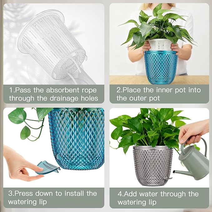 QCQHDU 2 Pack Self Watering Pots, 5.7 Inch Flower Pots - Image 7