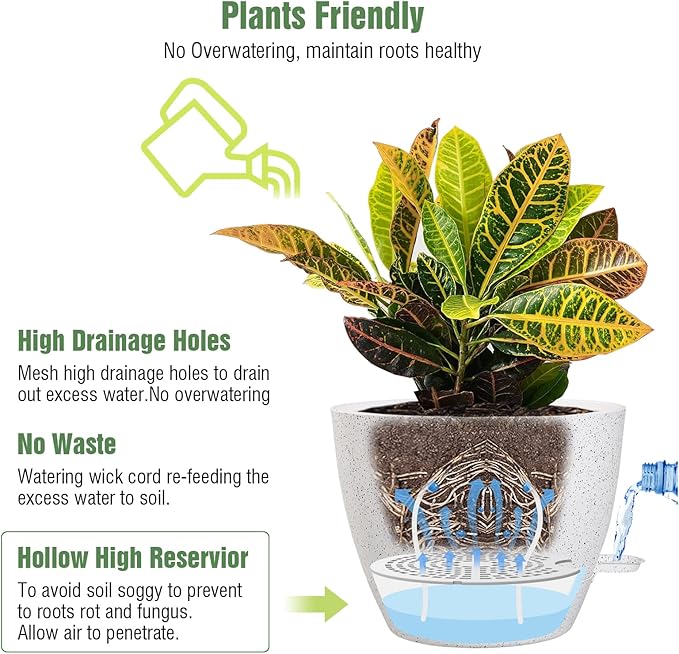 Large Self Watering Pots, 12/10/9 Plastic Planters - Image 3