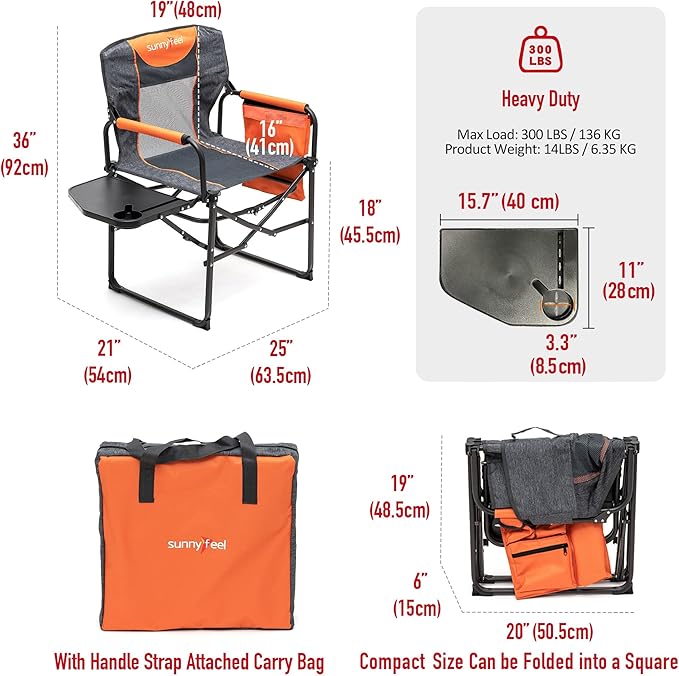 SUNNYFEEL Camping Directors Chair, Heavy Duty, Oversized Portable Folding Chair - Image 3