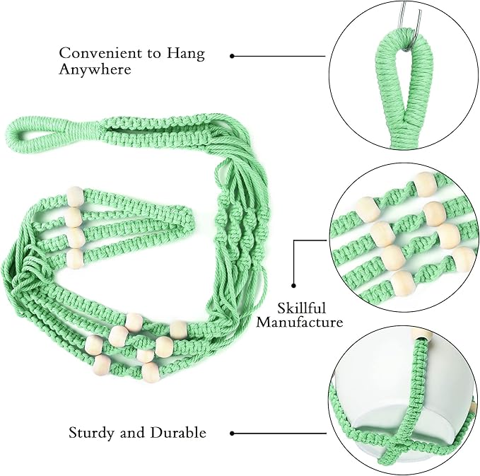 Augshy Macrame Plant Hangers Green Hanging Planters - Image 3
