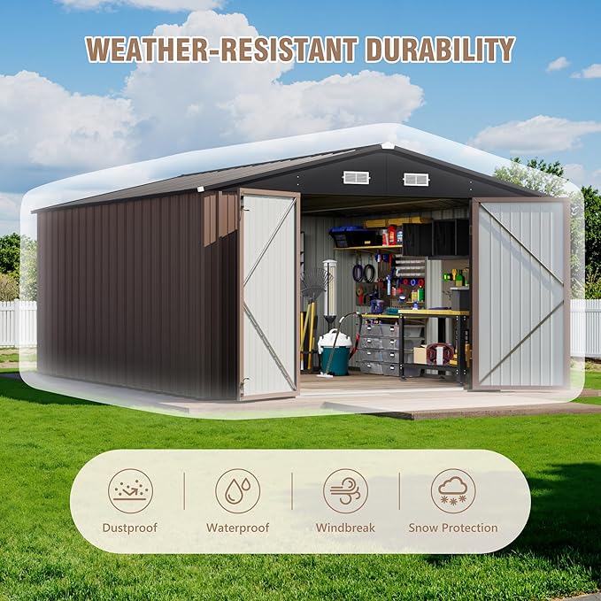 Greesum 10×14 FT Outdoor Storage Shed, Metal Storaged Sheds Without Floor - Image 5