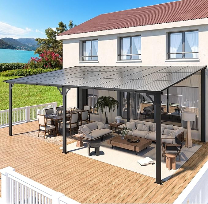 AECOJOY 20' x 12' Gazebo for Patio, Large Wall-Mounted Hard Top Lean-to Gazebo - Image 3