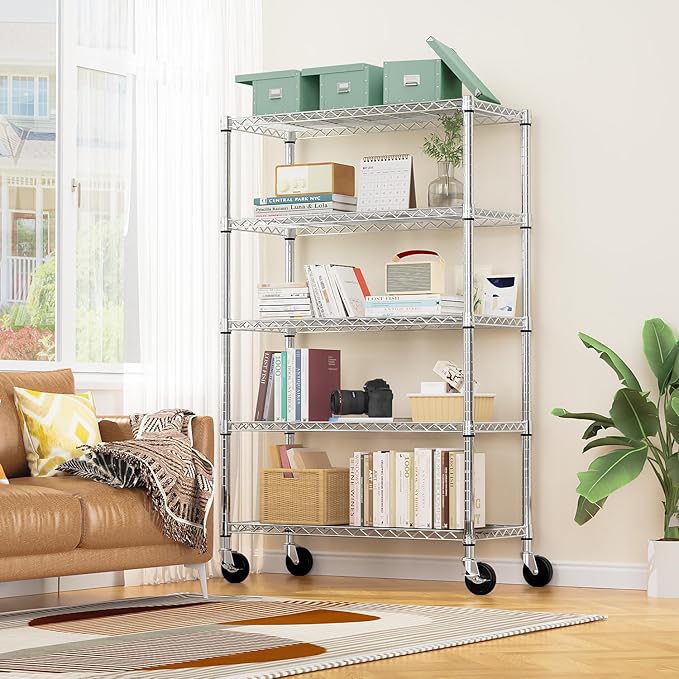 5-Shelf Storage Shelves, Wire Shelving Heavy Duty Metal Storage Shelving Unit - Image 2