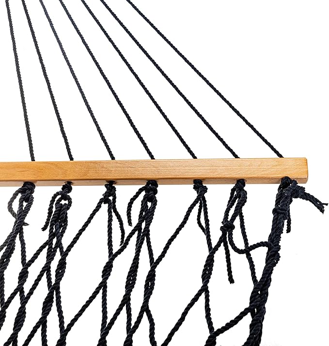 Castaway Living 13 ft. Double Traditional Hand Woven Navy Polyester Rope Hammock - Image 4