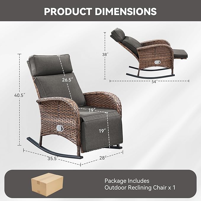 Zero Gravity Patio Rocking Wicker Recliner Chair - Image 2