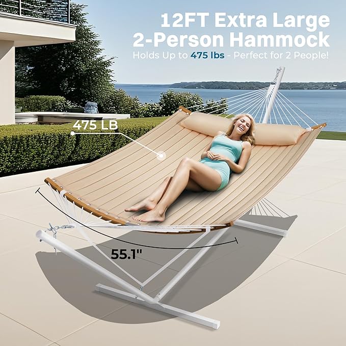 SUPERJARE Hammock with Stand, 2 Person Heavy Duty Hammock with Padded Cotton - Image 3