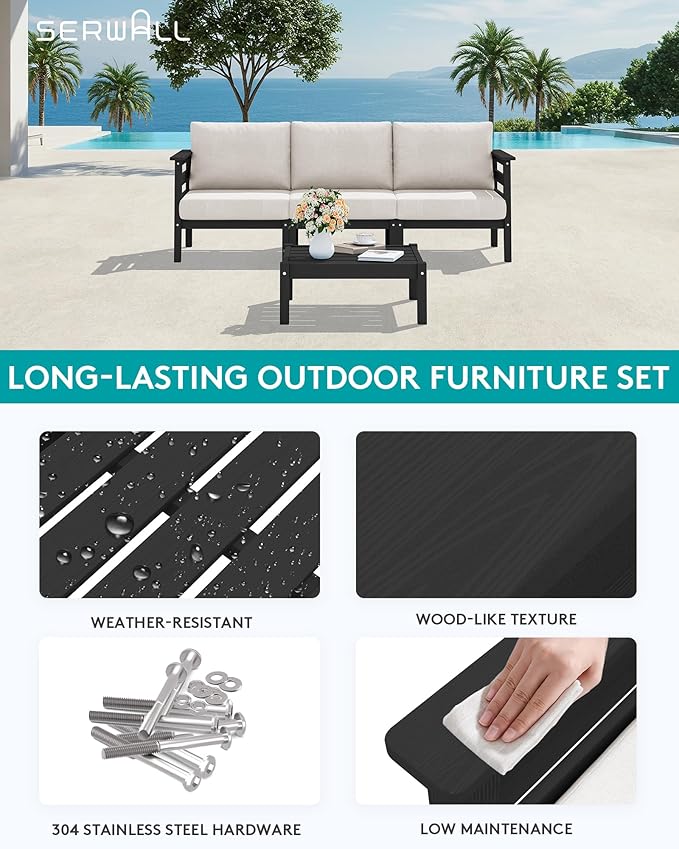 SERWALL HDPE Patio Furniture Set, 2 Pieces Outdoor Sectional Sofa Set, - Image 6