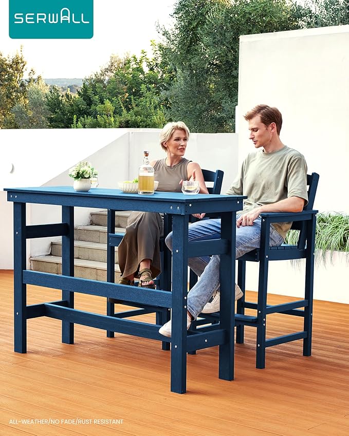 SERWALL 41" Outdoor Bar Table, HDPE Patio Bar Counter Height Table, All Weather - Image 3
