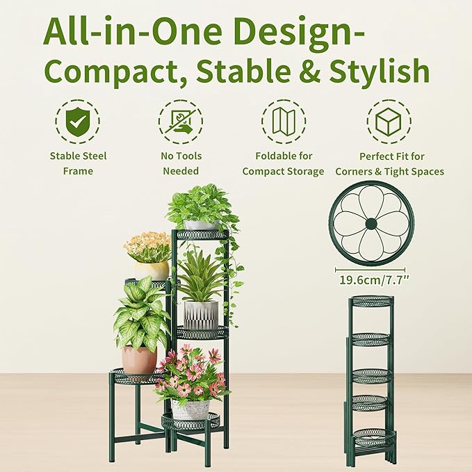 5-Tier Metal Plant Stand Indoor Outdoor, Corner Tall Plant Shelf - Image 5