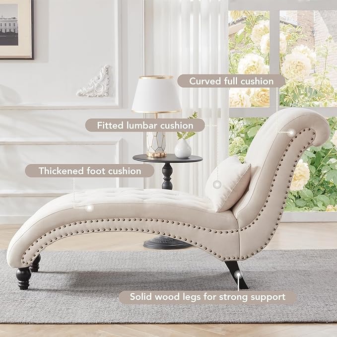 Tufted Soft Chaise Lounge Indoor, Linen Rivets Chaise Lounge Chair - Image 5