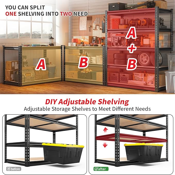 REIBII 2400LBS Storage Shelves 5 Tier Garage Shelving Heavy Duty, Adjustable - Image 7