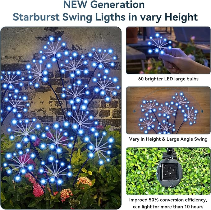 Solar Garden Lights 2 Pack Waterproof Swaying Starburst Light Solar Outdoor - Image 3