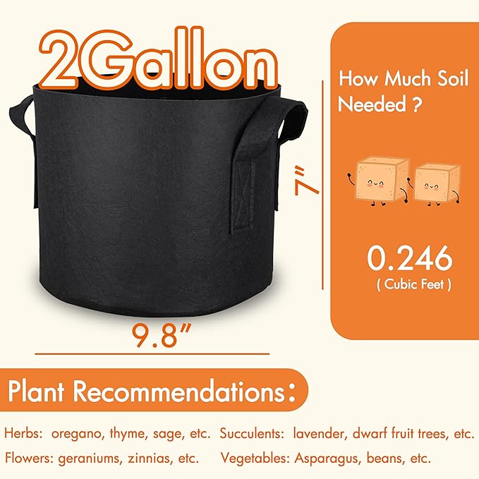 Gardzen 10-Pack 2 Gallon Grow Bags, Aeration Fabric Pots - Image 2