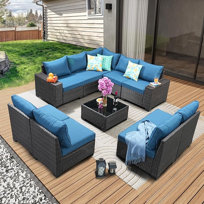 10 Pieces Patio Furniture Set All-Weather Outdoor Wicker Sectional Conversation by JOYURE