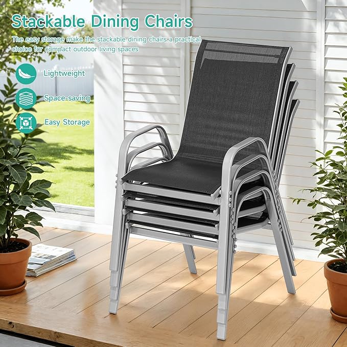 Patio Chairs Set of 4, Easily Set Up Stackable Outdoor Dining Chairs - Image 5