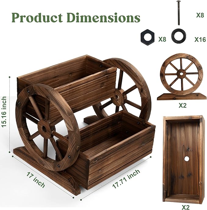 Wooden Wagon Planter Box, Garden Planter - Image 9