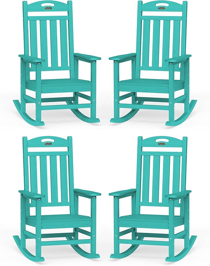 Oversized Rocking Chairs Outdoor Set of 4, High Back Porch Rocking Chair by Suunyn