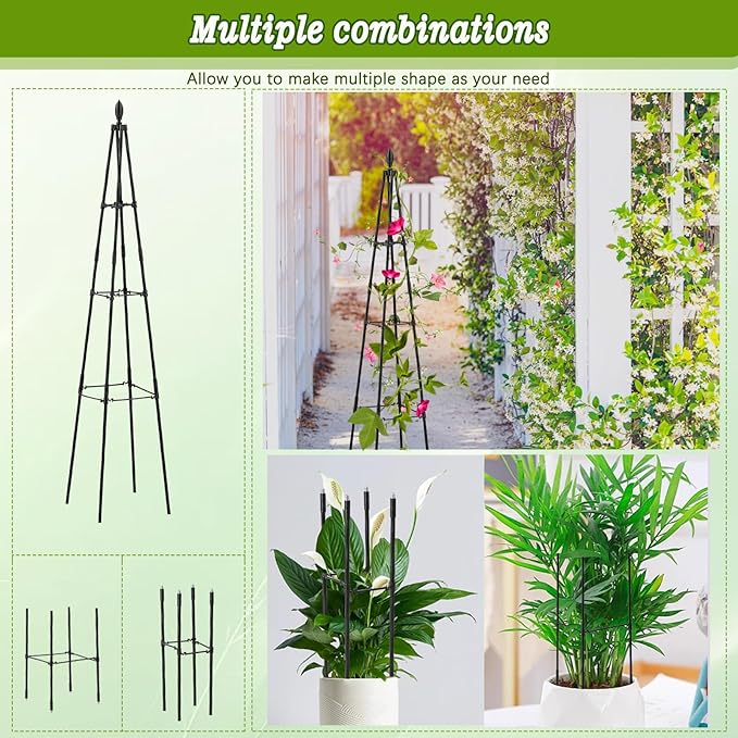 2 Pack Garden Trellis for Climbing Plants Outdoor, 63inch Tall Rustproof Metal - Image 4