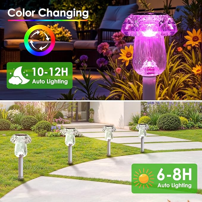 Mancra 8 Pack Mushroom Solar Pathway Lights, Color Changing LED Solar Outdoor - Image 4