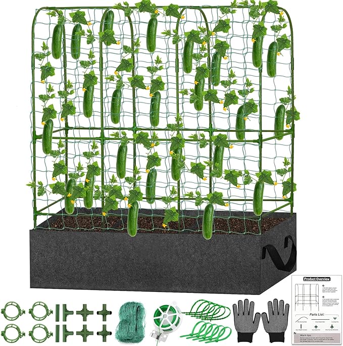 U-Shape Cucumber Trellis with Fabric Raised Garden Bed 65x50 Inch Metal Garden by LifeisLuck