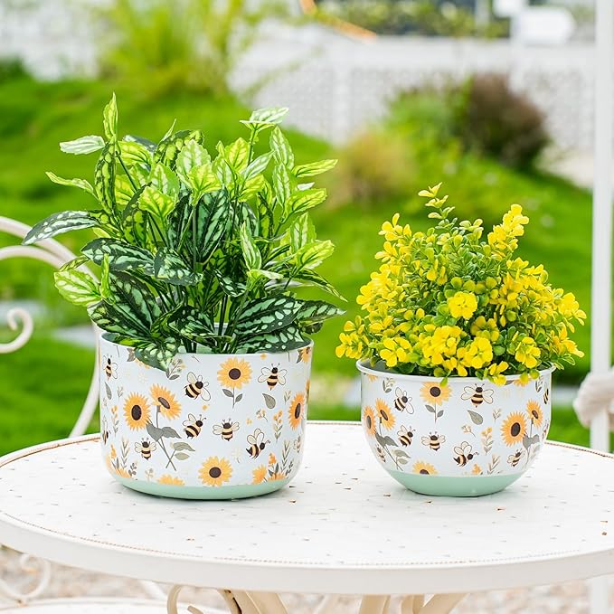 Butterfly & Bee Metal Planters Set of 2 – Decorative Flower Pots by JointHonglin
