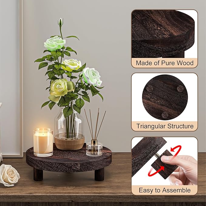 3 Pcs Wood Plant Stand Indoor Outdoor, Round Wood Riser - Image 3