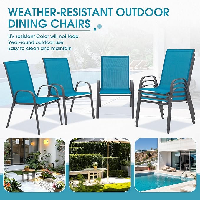 Outdoor Stackable Chairs Set of 6, Stacking Patio Chairs - Image 6